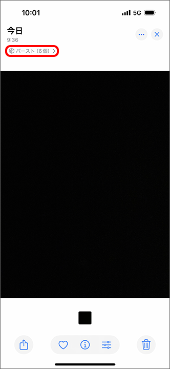 「バースト（〇個）＞」をタップし、撮影したすべての画像を確認