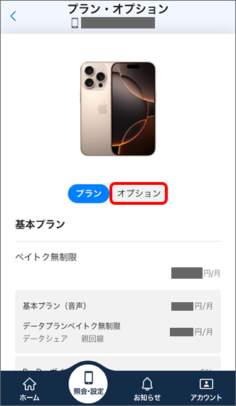 「オプション」をタップ