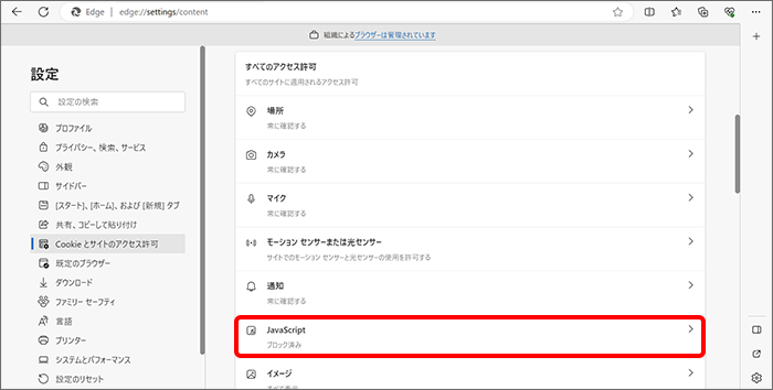 「JavaScript」をクリック