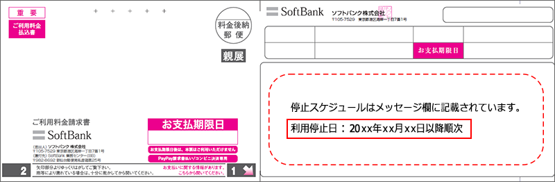 「払込用紙」インターネット停止日の記載例