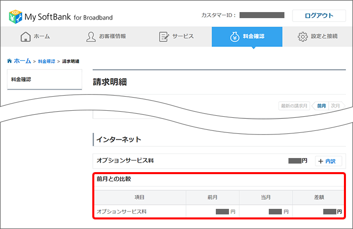 「前月との比較」にて確認