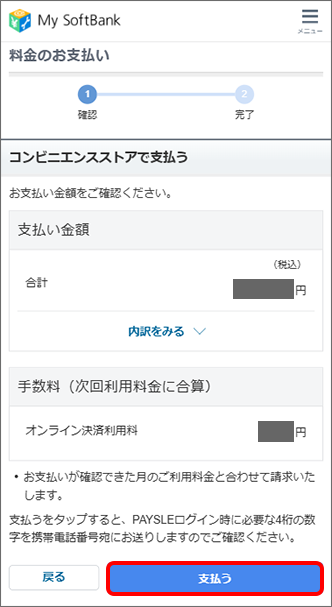 内容を確認の上、「支払う」をタップ