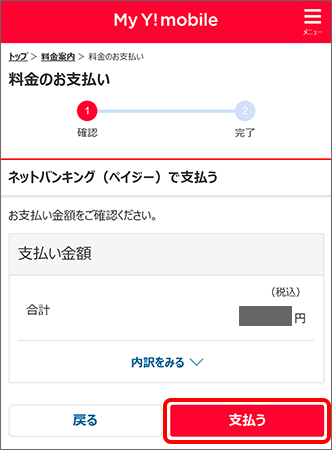 支払内容を確認の上、「支払う」をタップ<