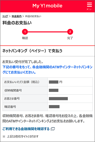 発行された番号を利用し、ネットバンキングまたはATMで支払う