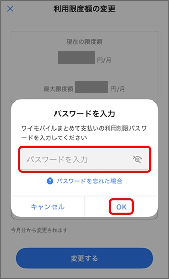 「利用制限パスワード」を入力後「OK」をタップすると、設定完了
