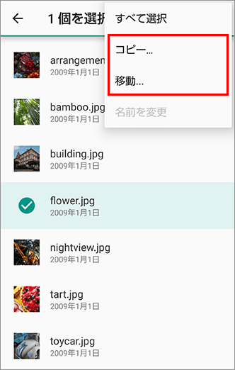 「コピー」／「移動」
